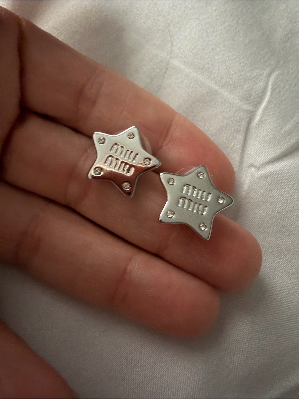 Miu Miu Silver Star Logo Stud Earrings